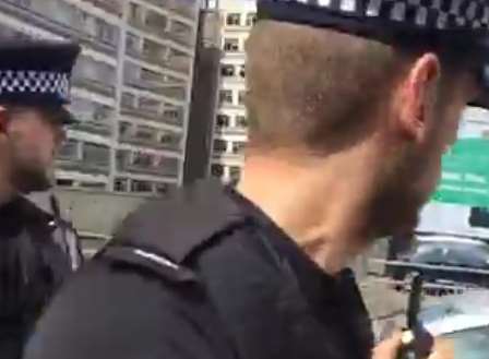 Police on duty at the Maidstone Mosque protest