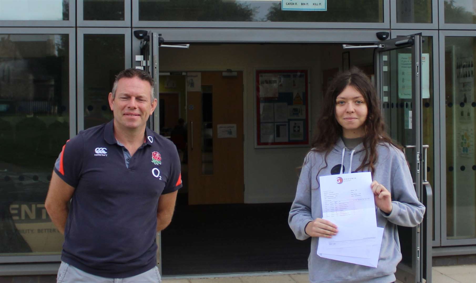 Student Trinity Barber with head teacher Simon Smith. Picture: Goodwin Academy