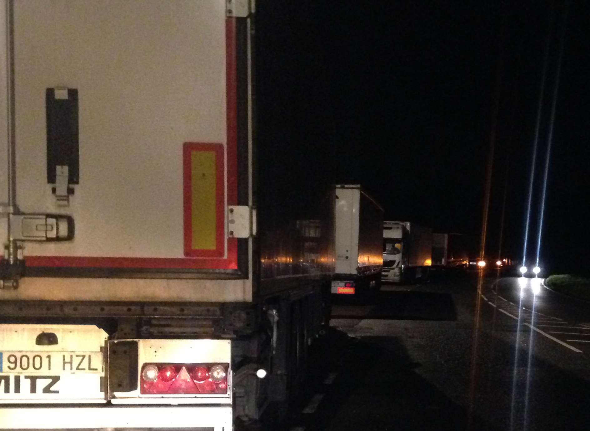 Lorries parked up on the A20 at Sellindge