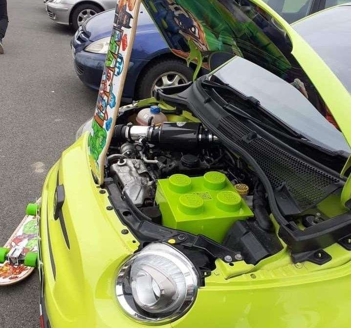 A modified colourful Abarth turned up for Thomas' special day. Picture: Kerry North