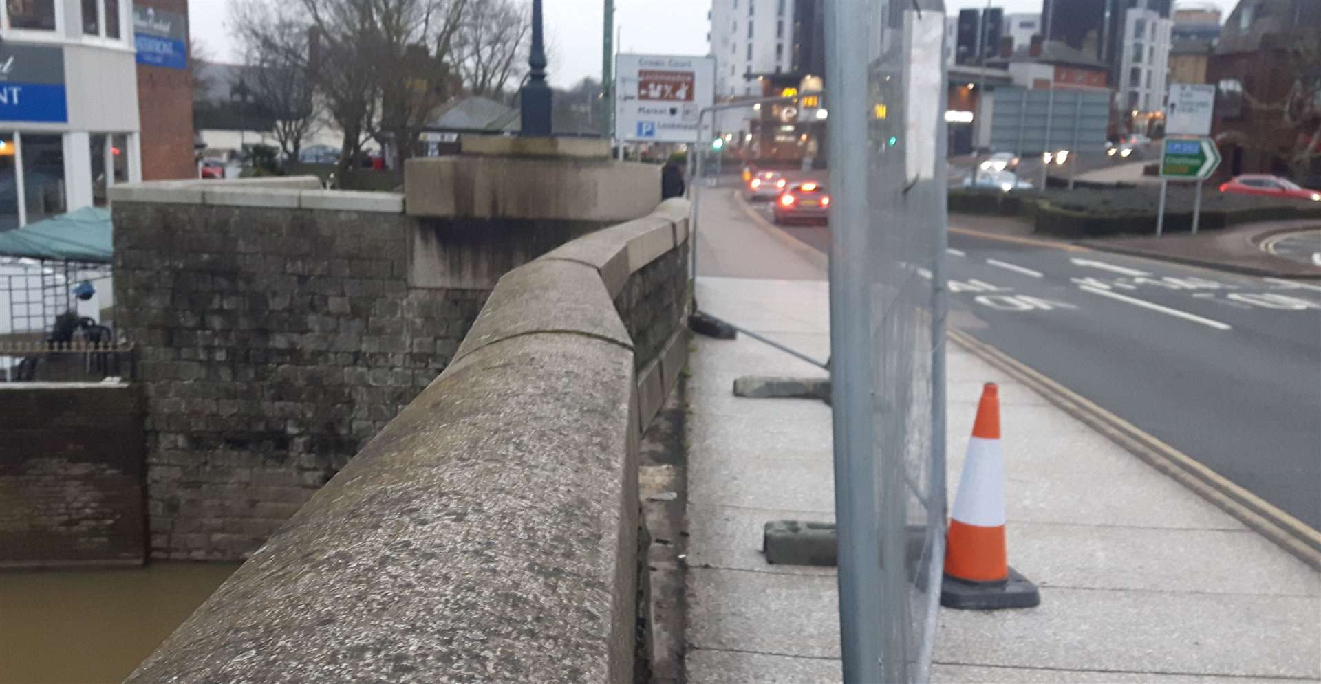 Damage to a bridge on The Broadway in Maidstone