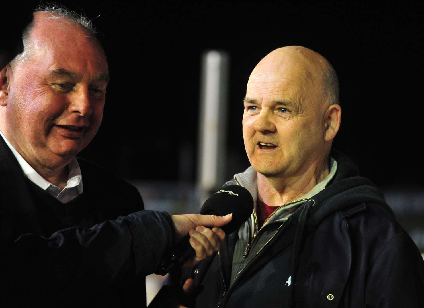 Ashford trainer Rab McNair, right, is chasing a spot in the English Greyhound Derby final for a fourth time. Picture: Fortitude Communications