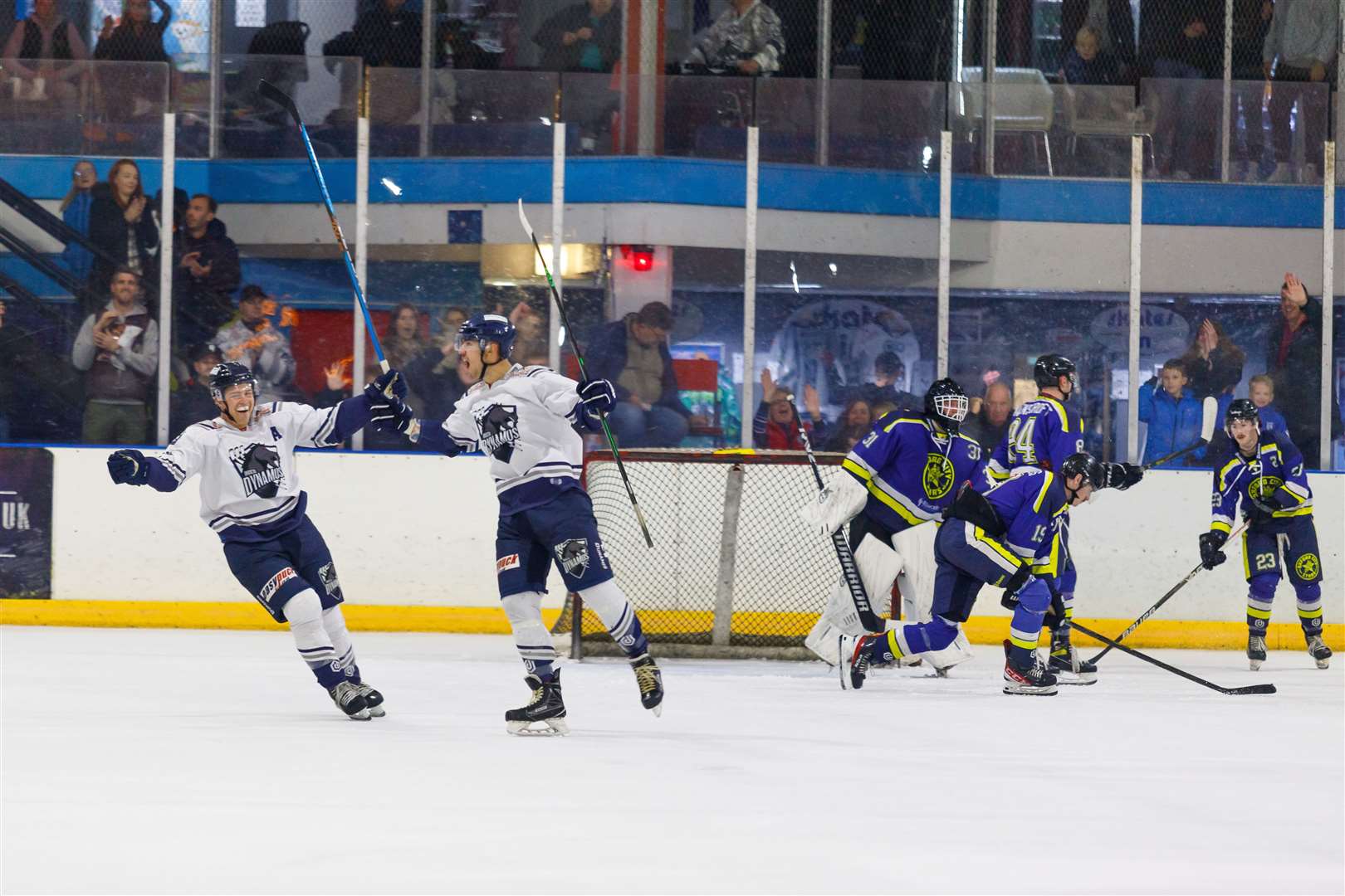 Richard Harris celebrates his first of four goals with Harrison Lillis Picture: David Trevallion