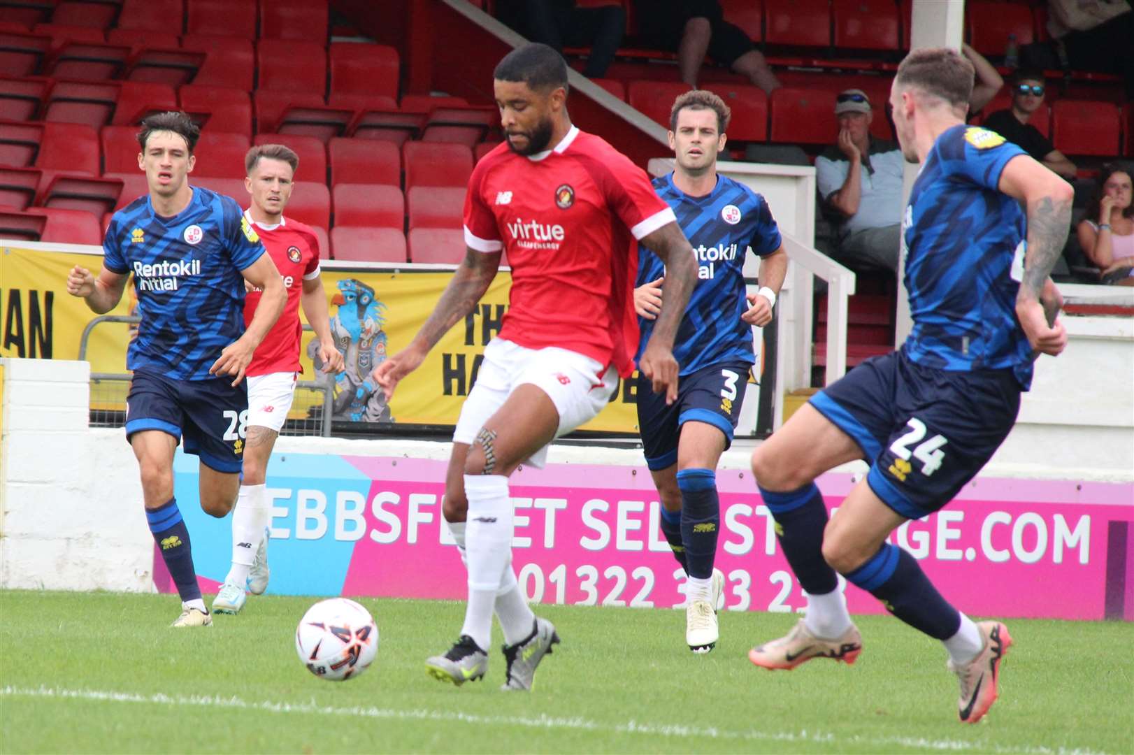 Ebbsfleet’s Dominic Samuel bursts forward against Crawley. Picture: EUFC