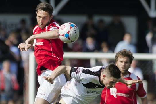 Dean Rance gets up well against Bromley in the semi-final second leg Picture: Andy Payton