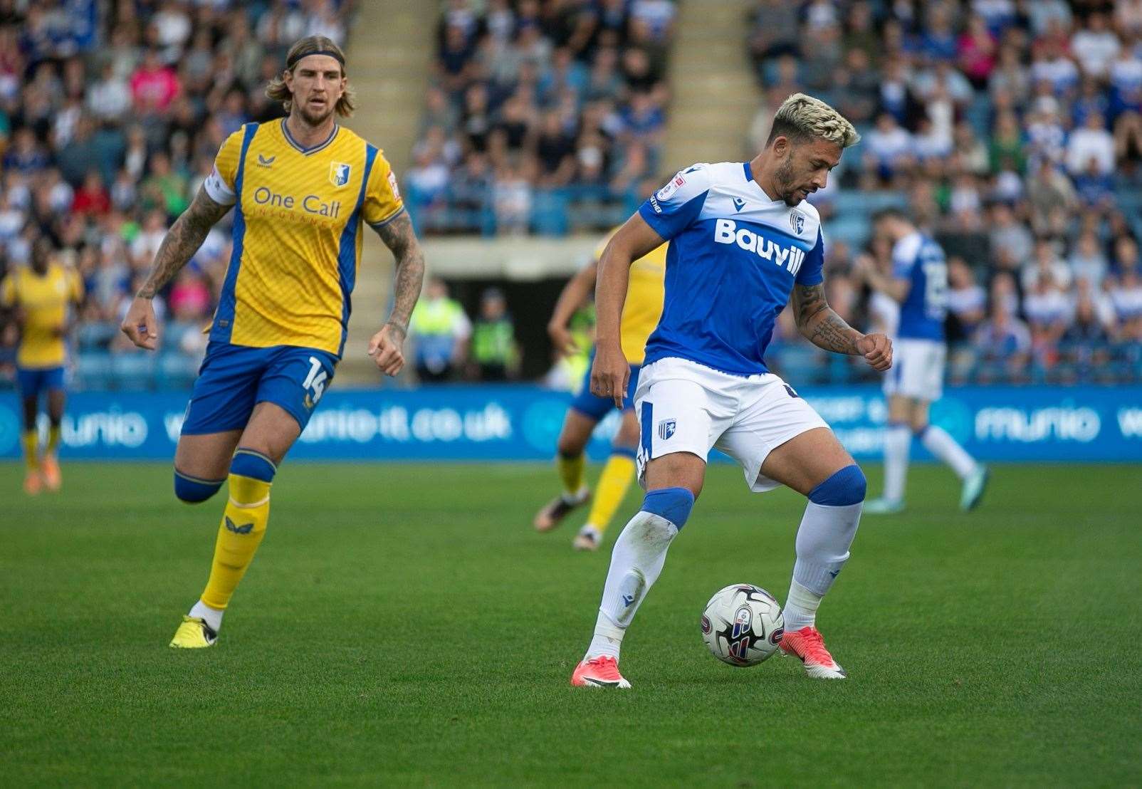 Macauley Bonne got off the mark for Gillingham on Saturday Picture: @Julian_KPI