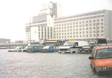 Flood waters at Folkestone harbour in 1996. Picture: Alan Taylor