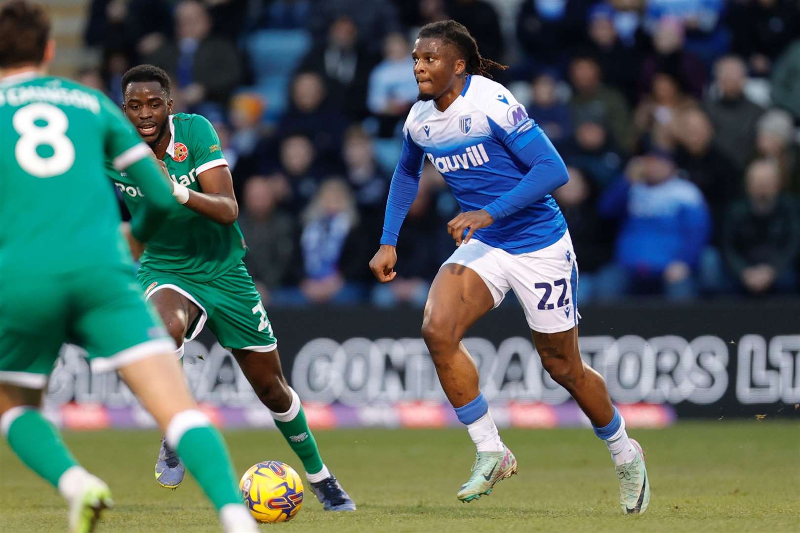 Shad Ogie on the ball for Gillingham against Walsall Picture: @Julian_KPI