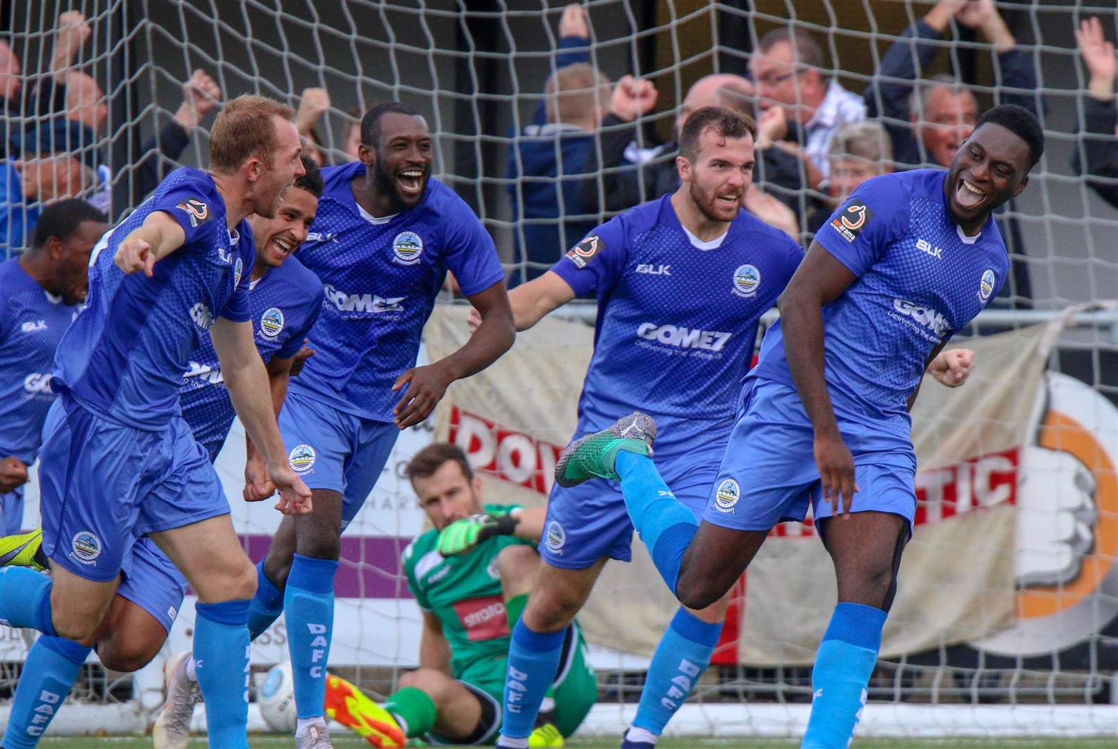 Inih Effiong (right) scored both goals in Dover's 2-2 draw at Harrogate Picture: Matt Kirkham Town Pix