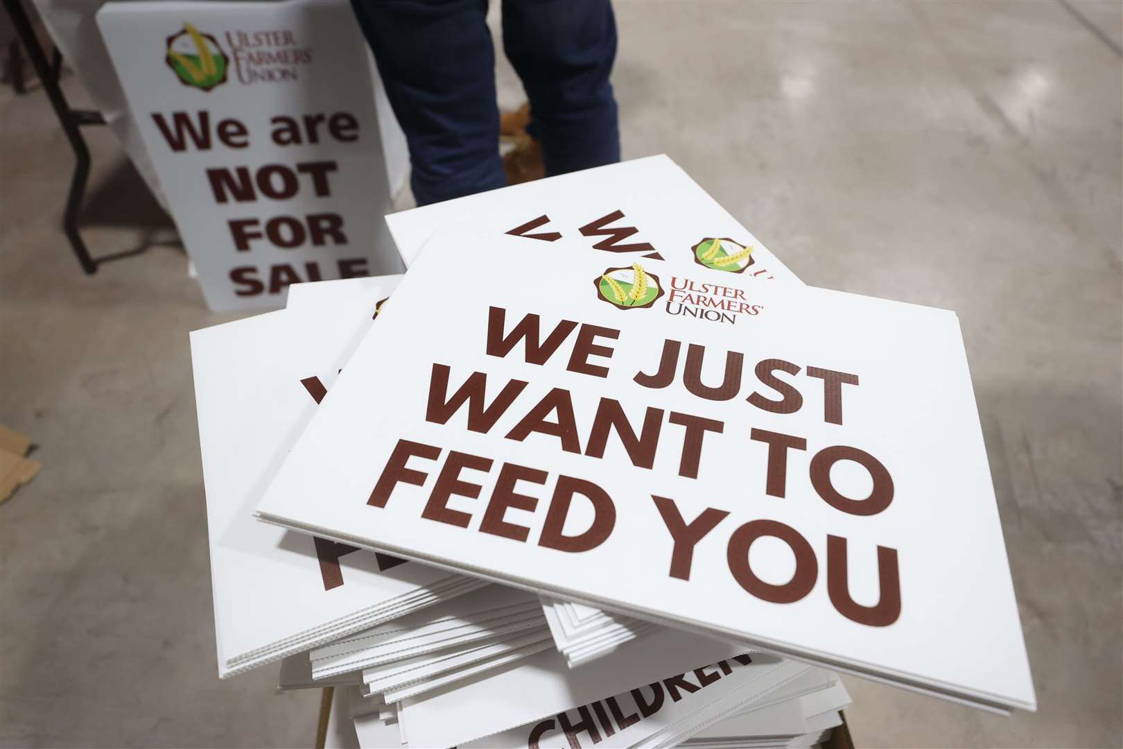 Protest banners at the Ulster Farmers’ Union rally (Liam McBurney/PA)