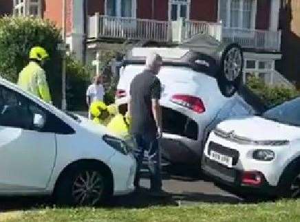 A Ford EcoSport overturned in Beacon Hill, Herne Bay