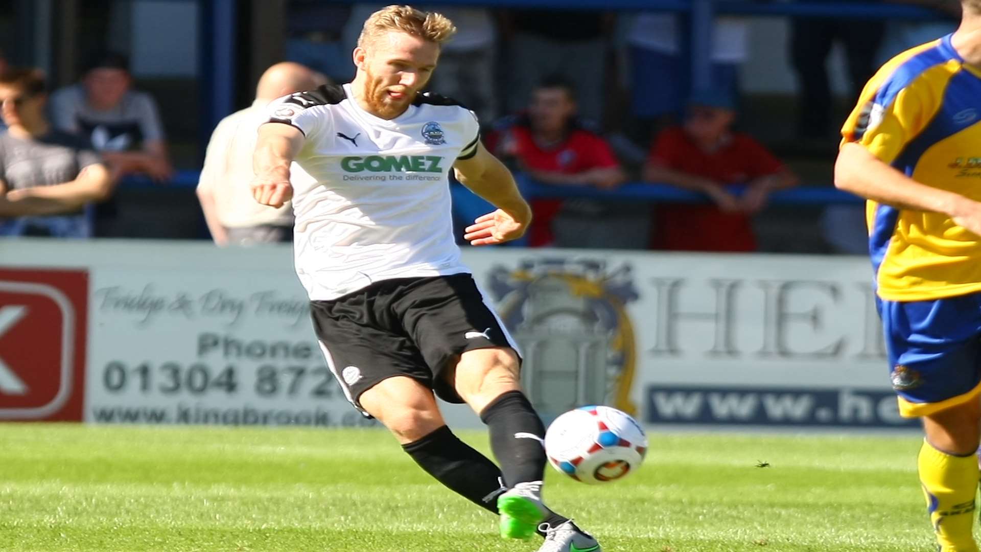 Dover captain Jamie Grimes in action against Altrincham earlier this season Picture: Matt Bristow