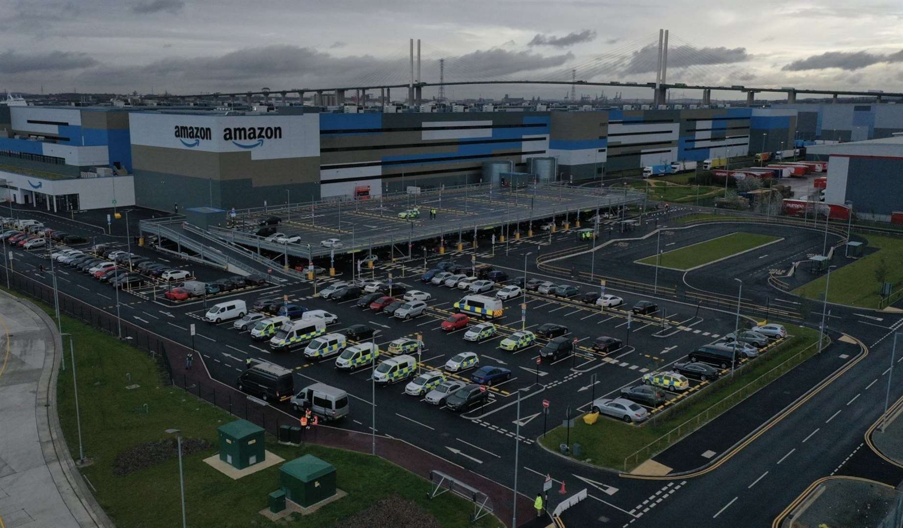 Police were called previously after eco-campaigners held protests at Amazon's giant Dartford Warehouse. Photo: UKNIP