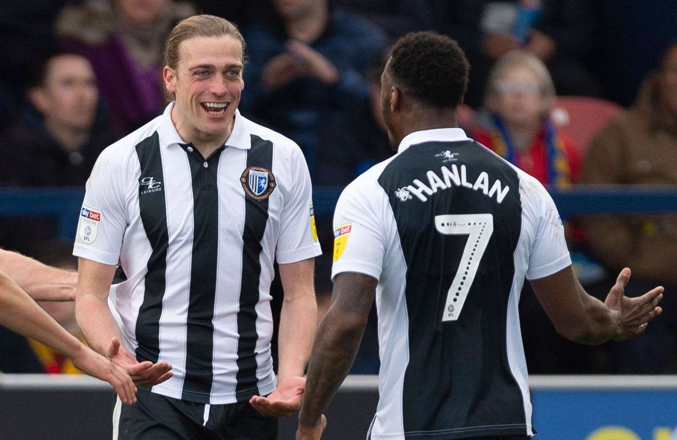 Brandon Hanlan with fellow goalscorer Tom Eaves at AFC Wimbledon Picture: Ady Kerry