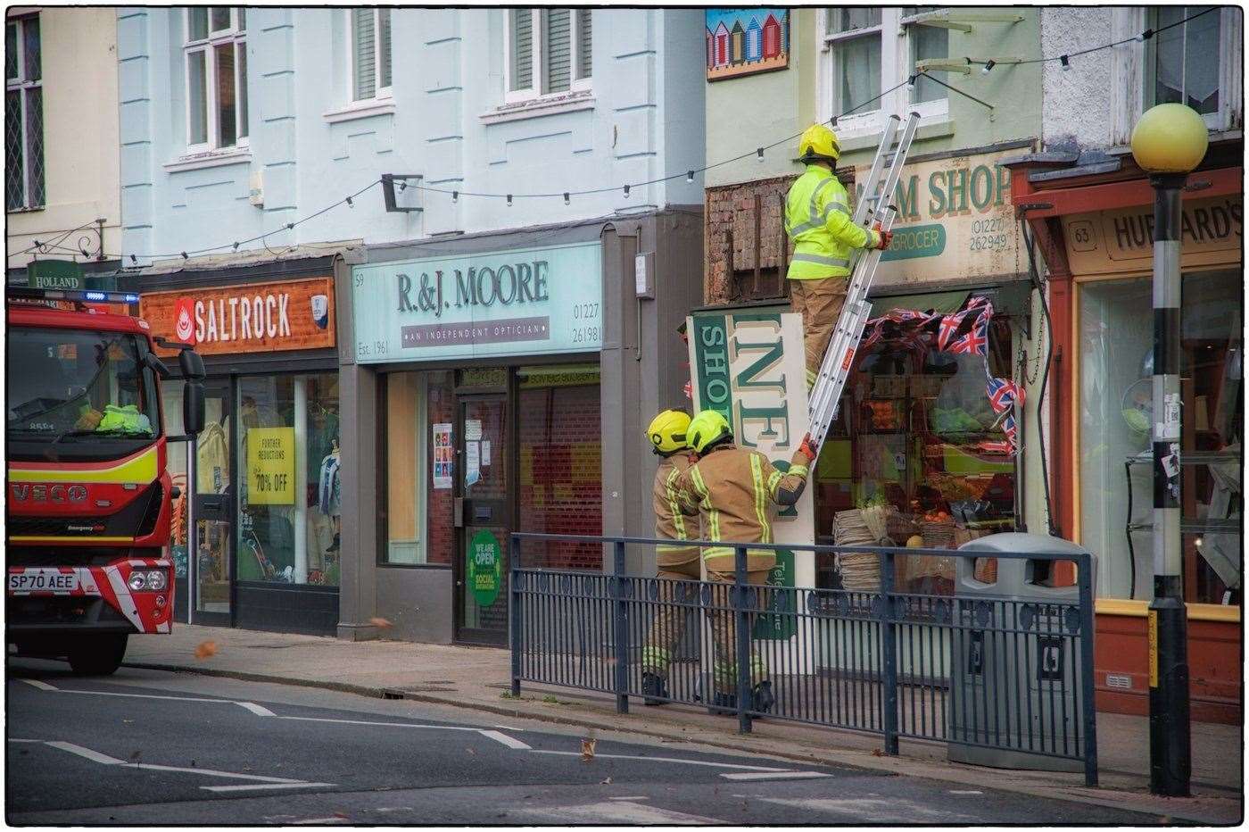 Repairs to a Whitstable shopfront which had fallen foul of the wind. Picture: Gerry Atkinson