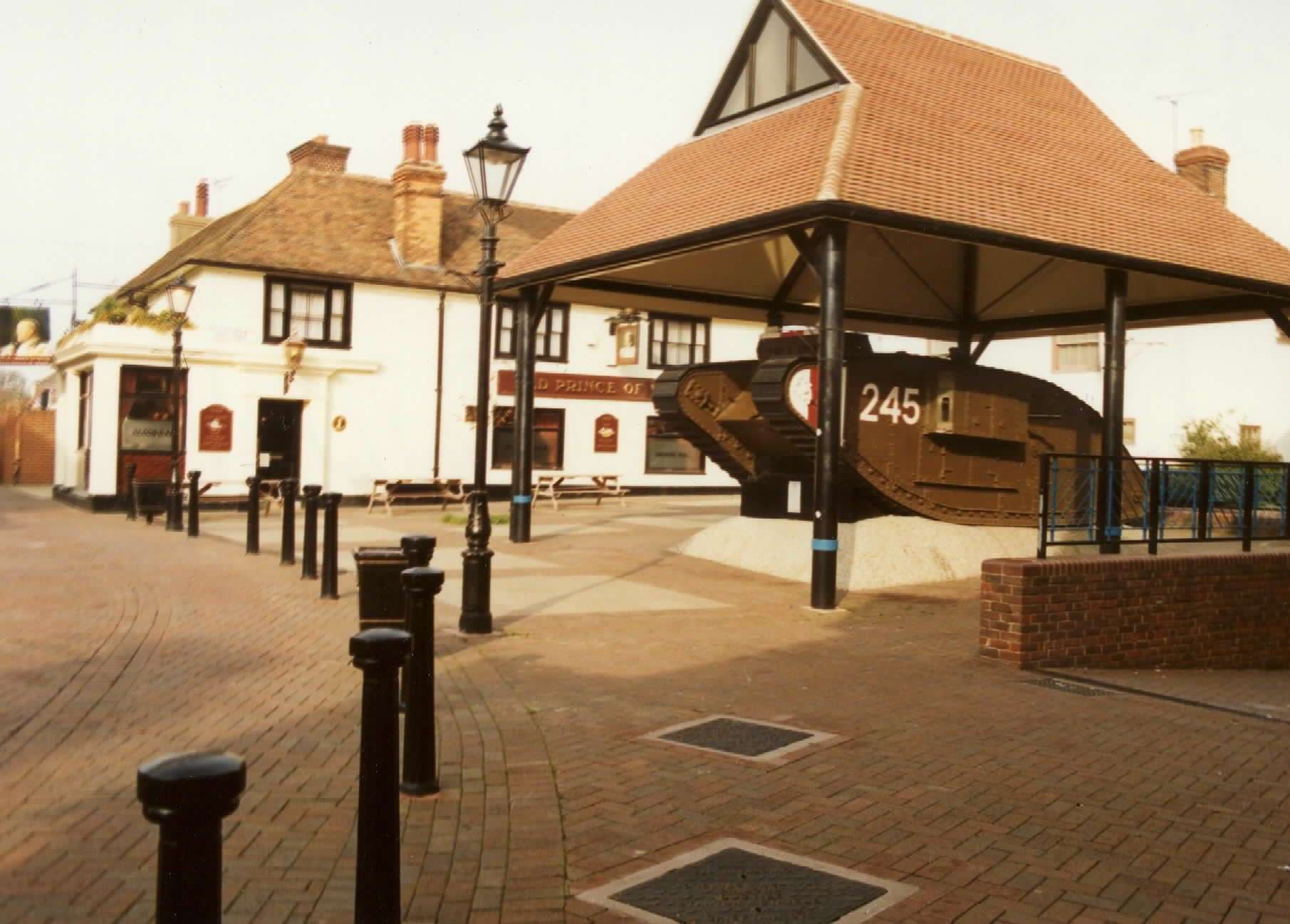 The First World War tank in St George's Square, Ashford, in 1990. The Mark IV tank, No 245, was given to the town in August 1919, recognising the money its residents donated to Britain's war effort. Since being installed its interior was was gutted to make way for an electricity sub-station