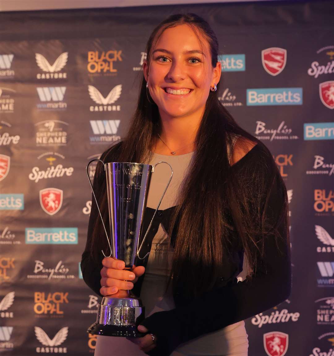 Genevieve Jeer collected the moment-of-the-year gong alongside her club player-of-the-year accolade. Picture: Kent Cricket