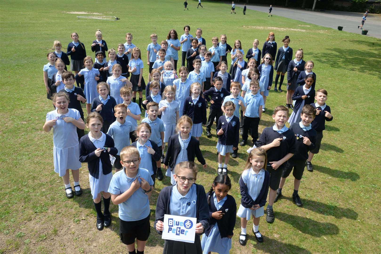 Children and their Blue Peter Badges at Fairview Community Primary School, Wigmore on Wednesday. Picture: Chris Davey (2183426)