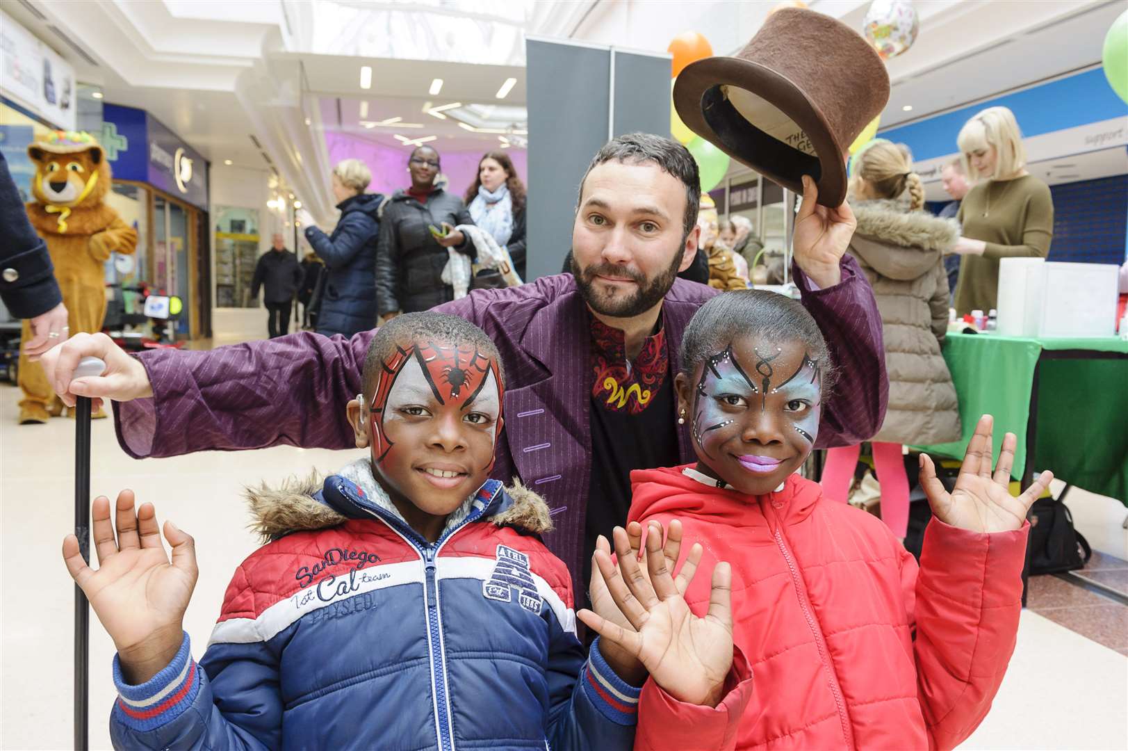 Femi, 8, and Tiffany, 10, with Willy Wonka.