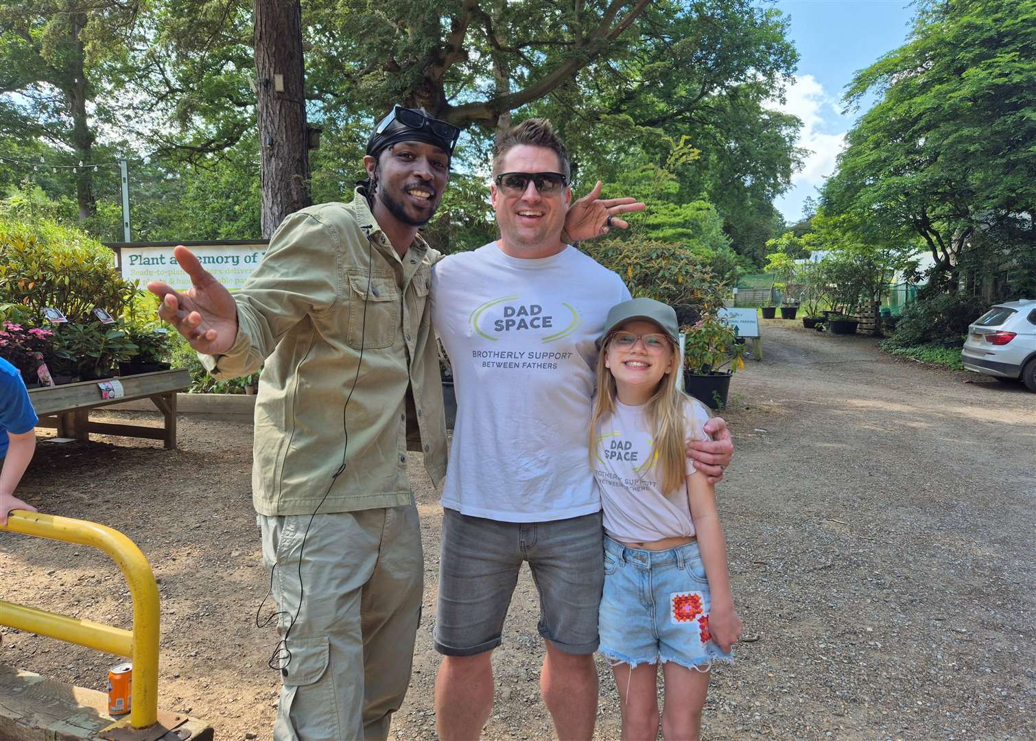 Rapper JME with Denver King from DadSpace and his daughter Sienna