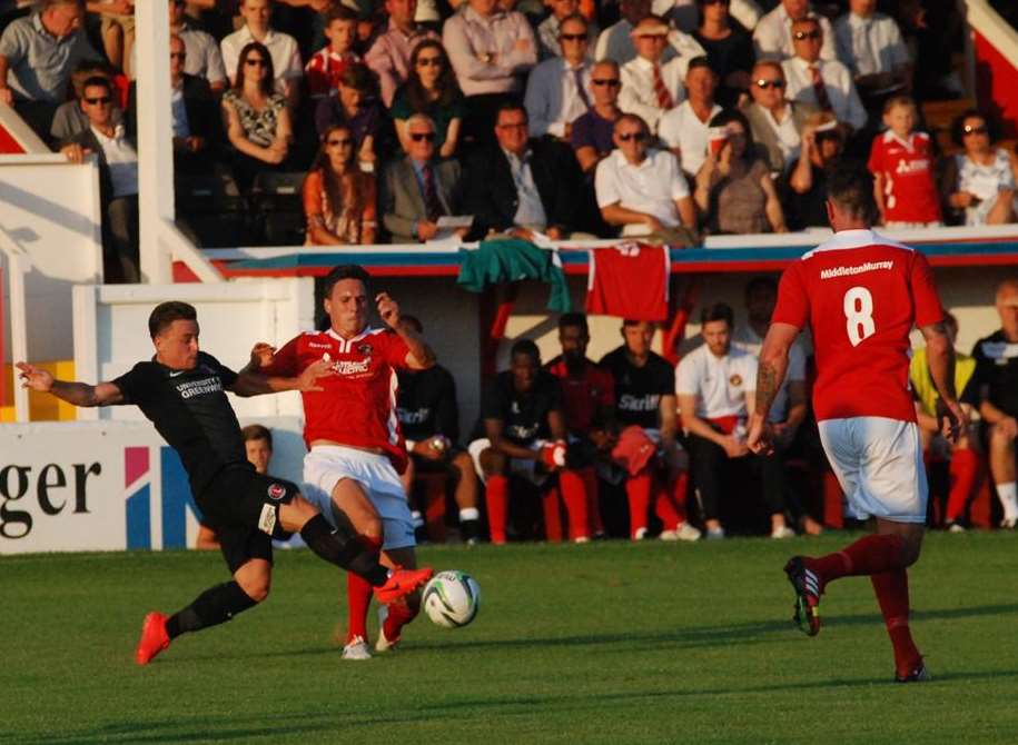 Jack Munns challenges Joe Howe as Matt Johnson looks on Picture: Paul Jarvis