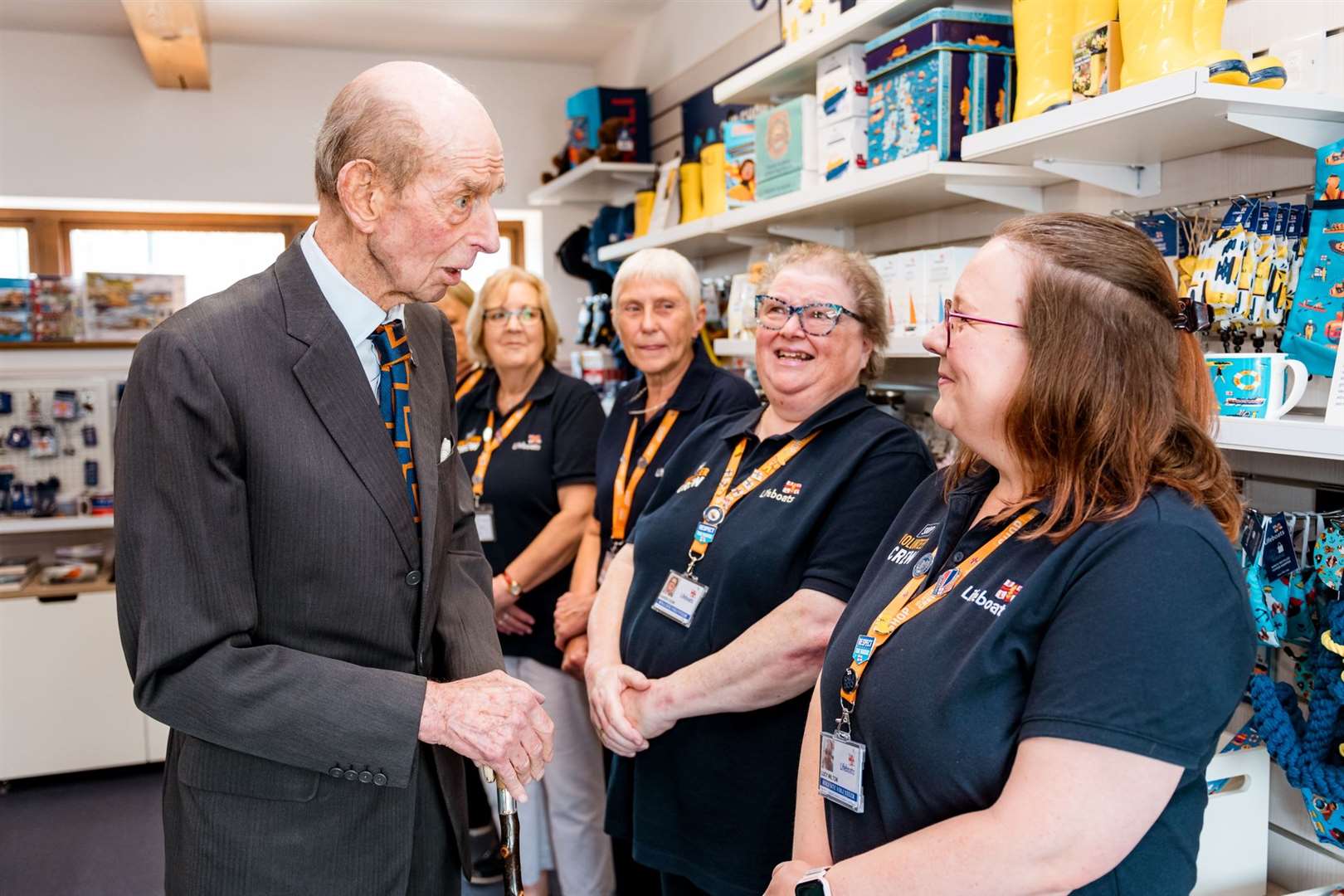 The Duke of Kent meeting shop volunteers at Dover RNLI's lifeboat station. Picture: Dover Media Group