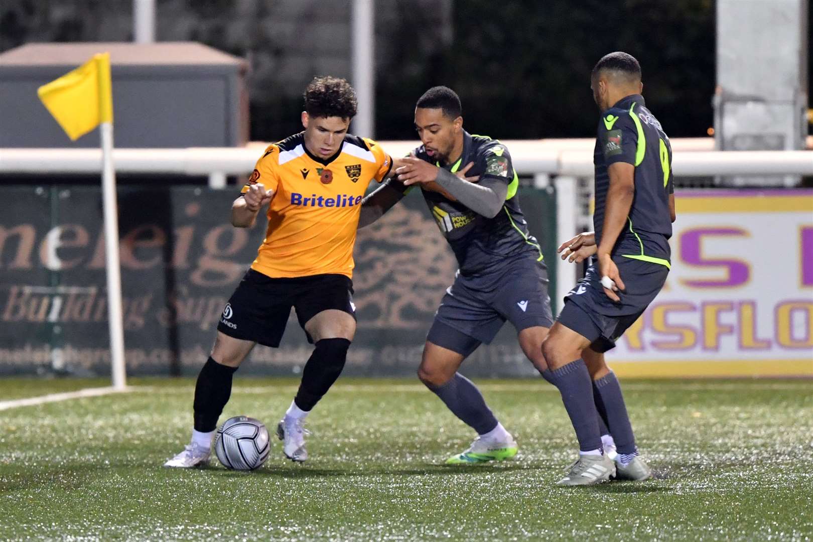 Maidstone in action against Dartford in National League South earlier this season - both teams have now had their games suspended for two weeks. Picture: Keith Gillard