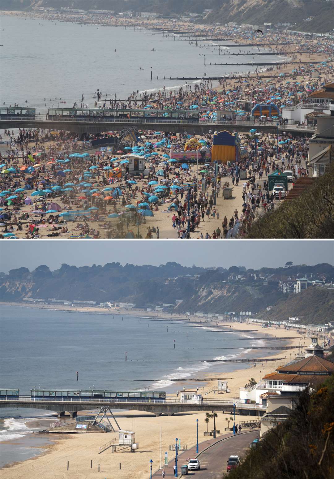 Then and now – scenes from Bournemouth beach (Andrew Matthews/PA)