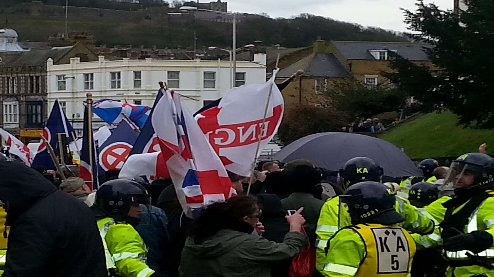 A scene from the Dover demonstations of January 30, 2016. which turned violent.