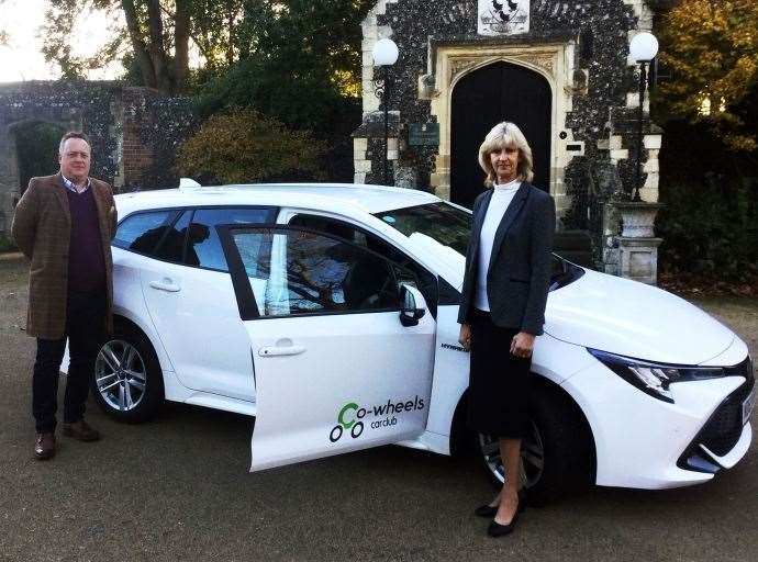 Co-wheels' Andy Rutter and Cllr Jeanette Stockley with one of the hire vehicles. Picture: Canterbury City Council