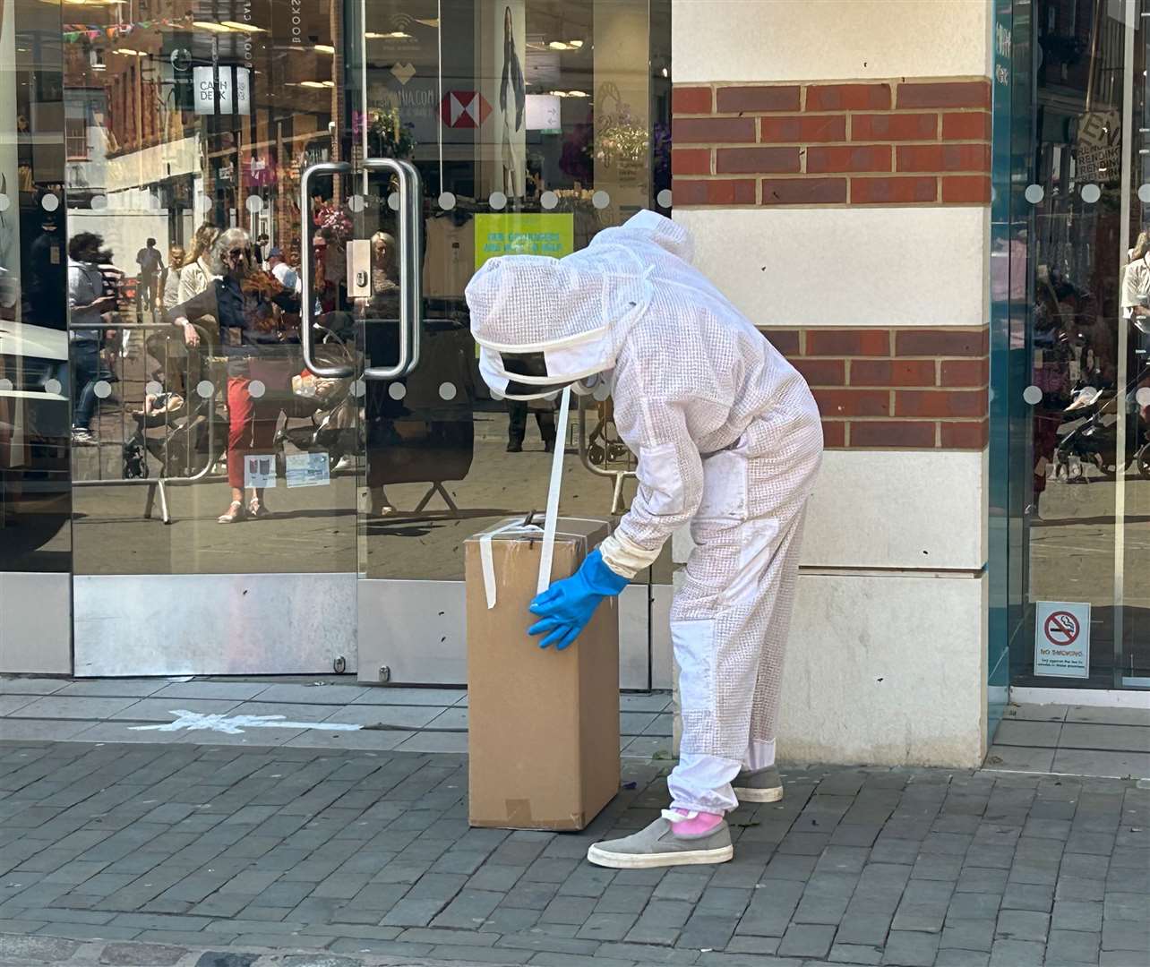 The beekeeper managed to contain the queen and most of the worker bees in a box outside Primark in Canterbury Whitefriars