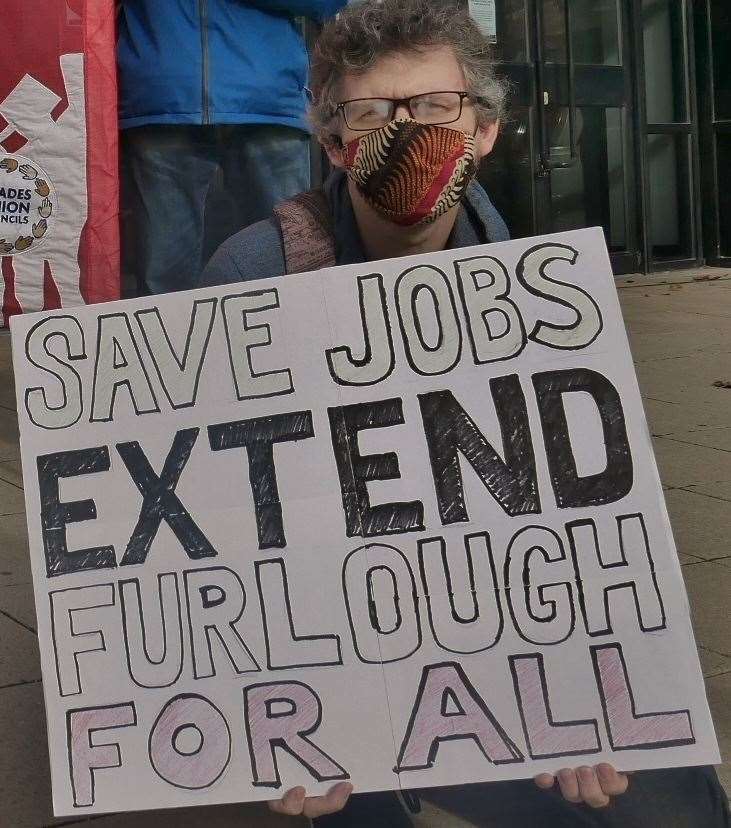 A demonstrator outside Cineworld in Rochester. Picture: Medway TUC