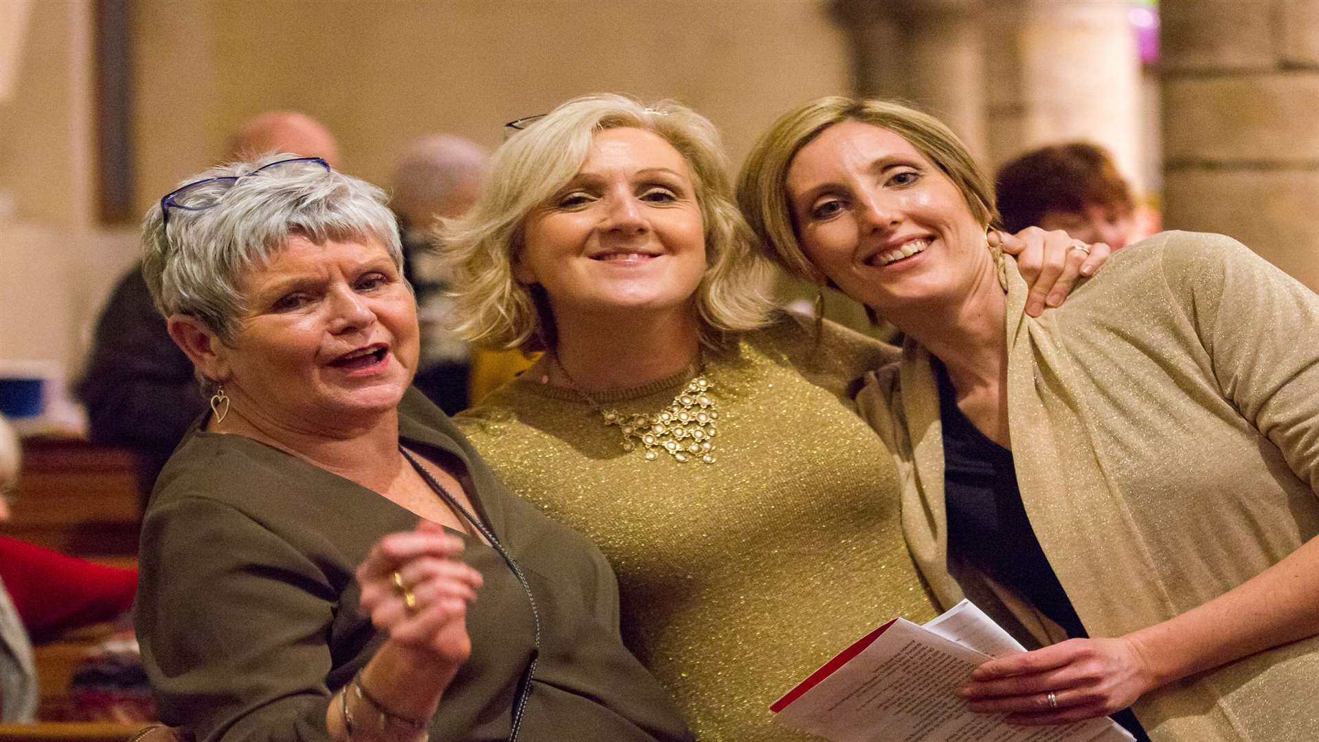 Janet Rice from Derbyshire, Lyn Chapman, her sister, and a member of the Tuesdays and Juliette Calnan, Lyn's neighbour take part in the Big Sing Picture courtesy: Stuart Kirk