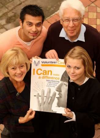 Vicki Shubrook (front right) and Sundeep Chumber (back left) with County Co-Ordinator for Volunteering Carole Kincaid and Dartford Volunteer Centre Manager Mike Swift.