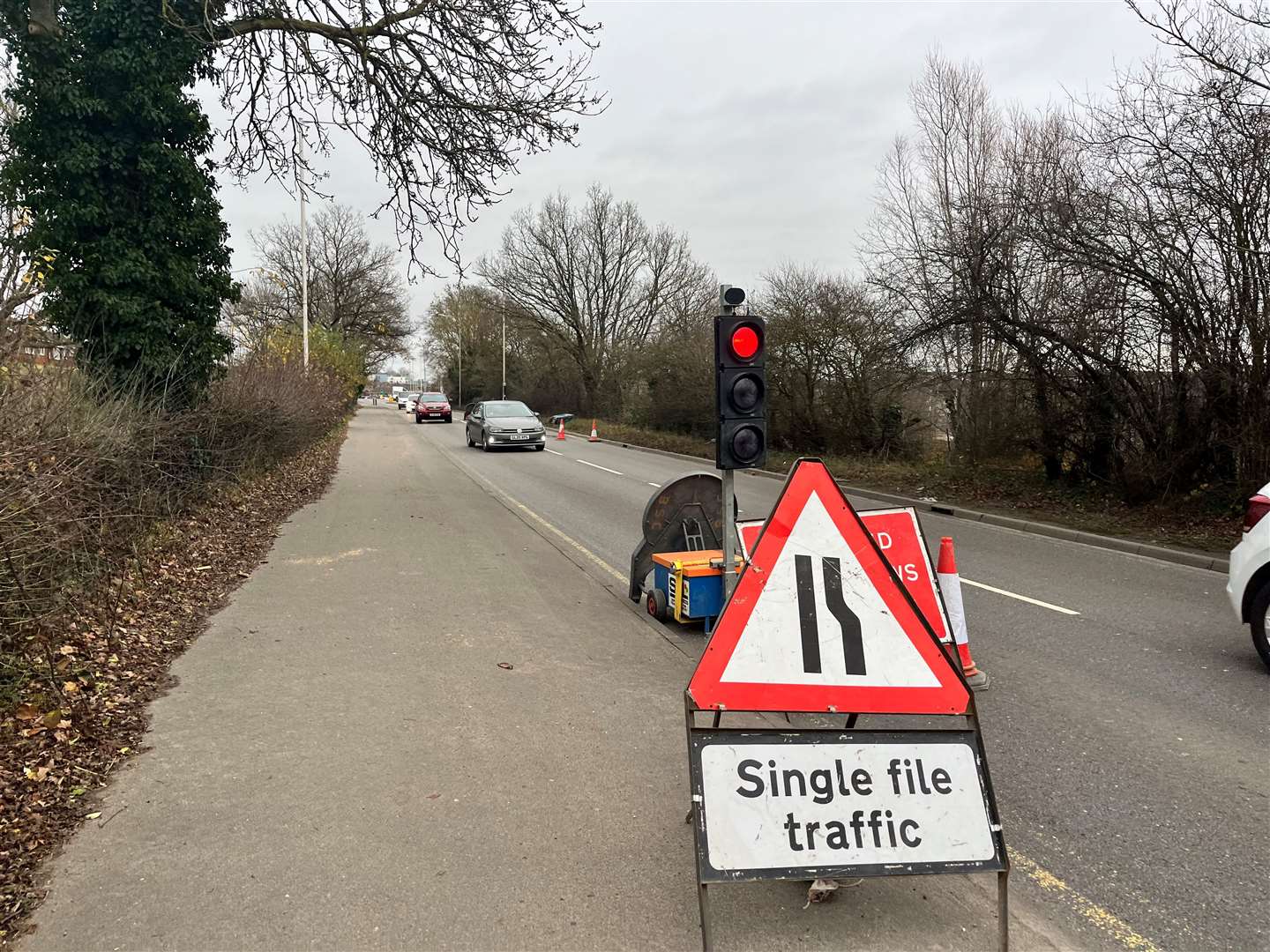 Temporary traffic lights on the A28 Chart Road in Ashford are causing heavy traffic