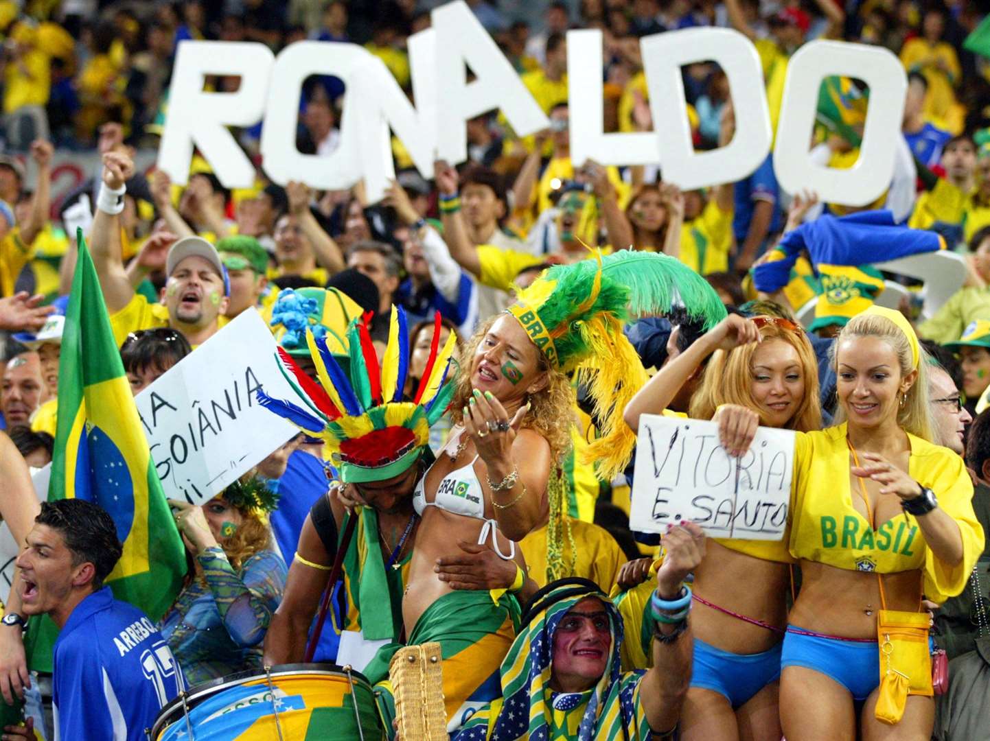 Brazilian fans celebrate their team's win over Turkey their 2002 World Cup semi-final match in 2002. Picture: AP Photo/Thomas Kienzle