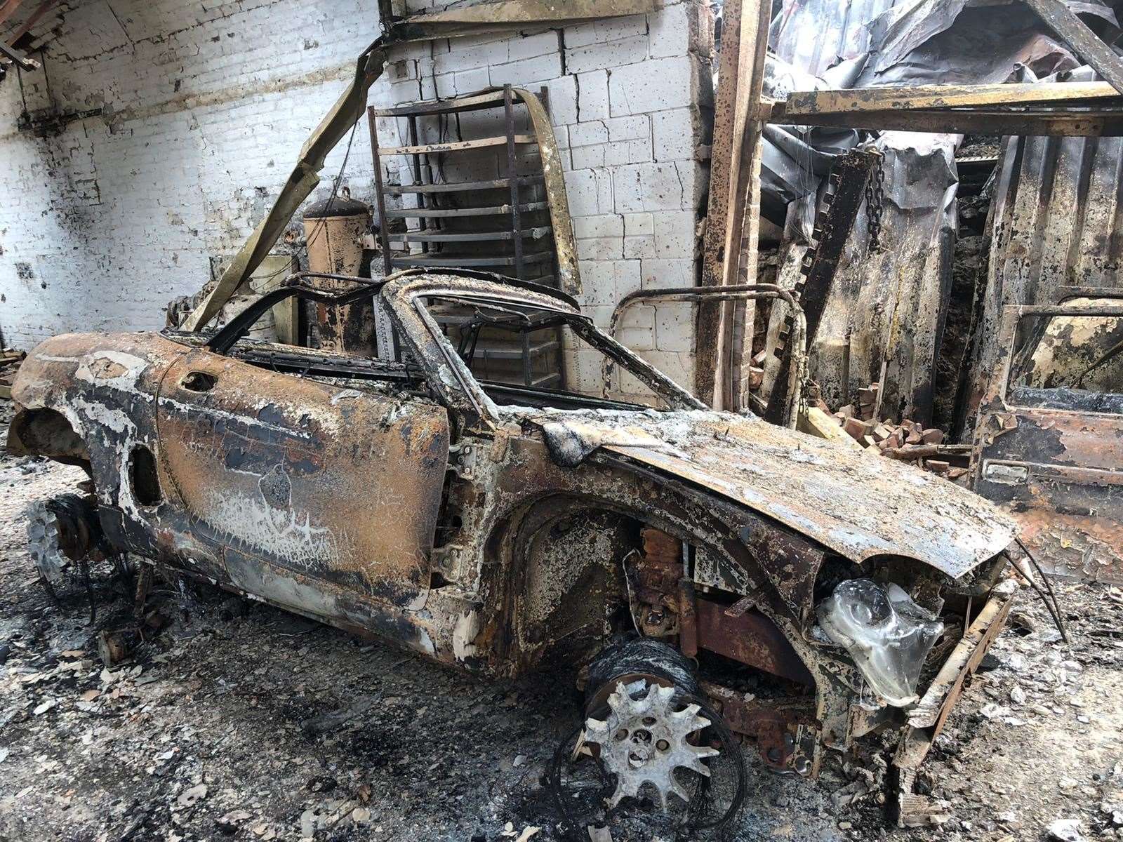 The devastation left behind inside Simon Marsh's workshop after the massive Hoo Marina fire. Picture: Simon Marsh