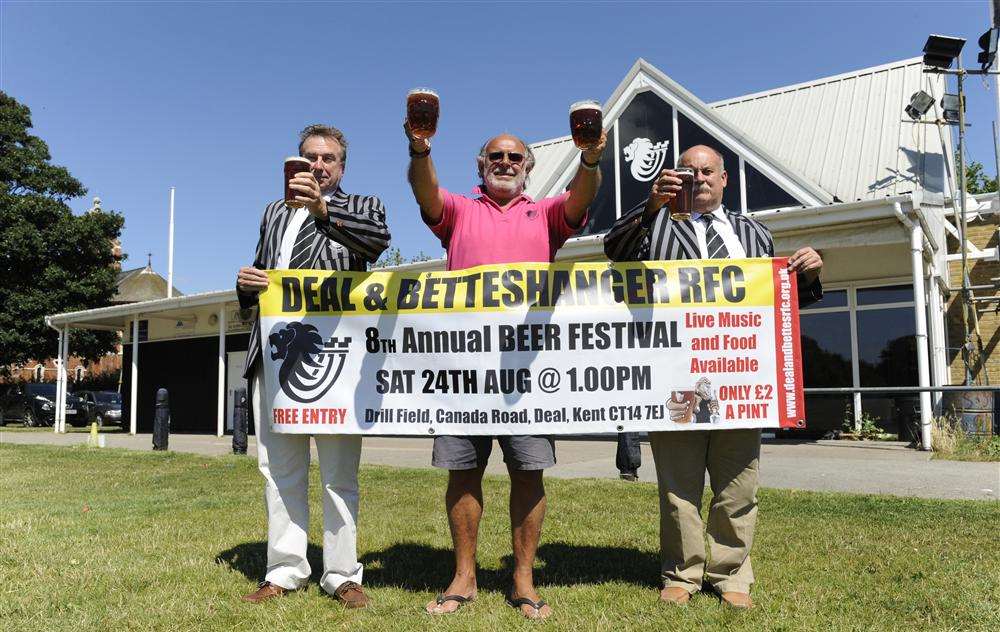 Deal and Betteshanger Rugby Club's sponsorship director Richard Barker with director of events Serge Orlov and club chairman Ted Schofield, looking forward to Saturday's beer festival