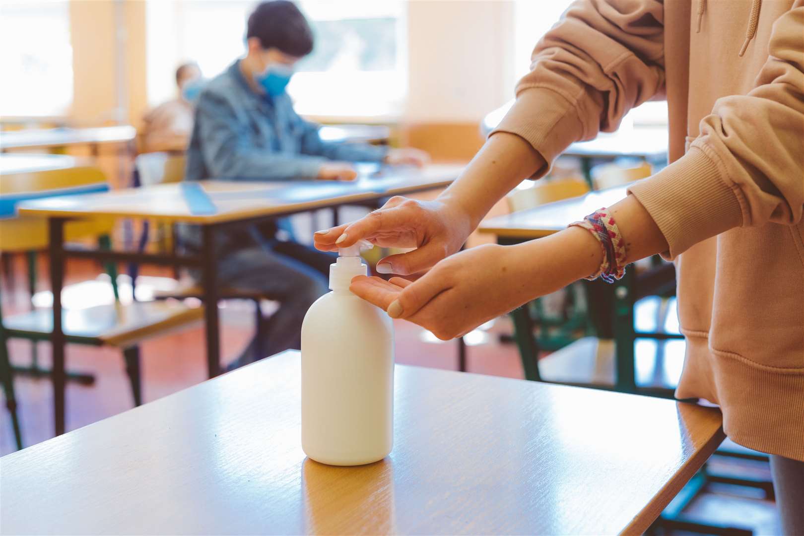 Hand sanitiser in class is now a regular feature. Picture: iStock