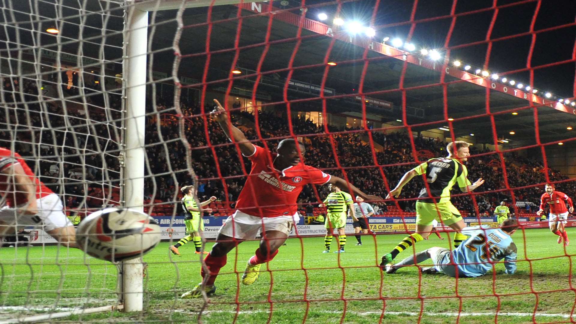 Marvin Sordell celebrates scoring for Charlton against Yeovil Picture: Keith Gillard