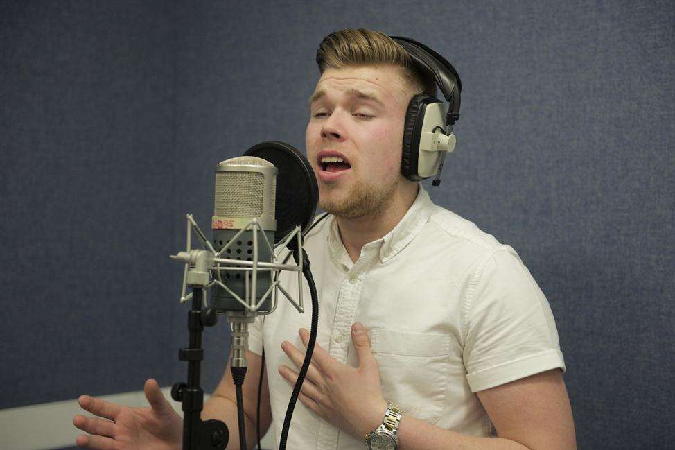 Jamie recording tracks for his album at The Foundry, the University of Kent's music studio at the Historic Dockyard, Chatham.