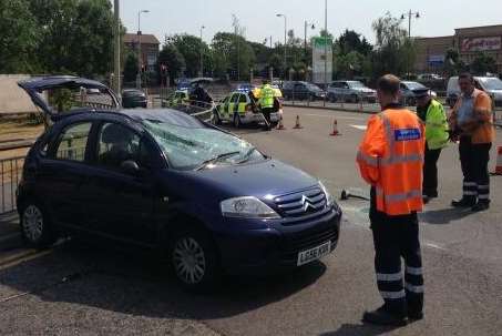 Roof of car caved in after crash in Thanington