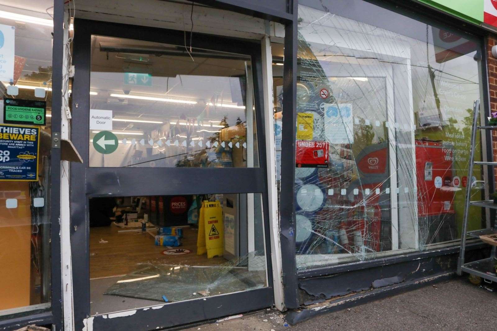 The Co-op on the Isle of Grain has been closed this morning while police carry out an investigation after the shop was ram-raided by thieves overnight. Picture: UKNIP