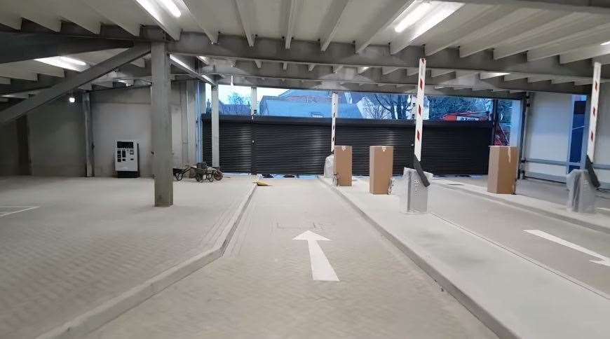 Exit: Ground floor of Sittingbourne's multi-storey car park reserved mainly for the disabled. The barriers still have protective plastic bags over them. Picture: Morthren (14031948)