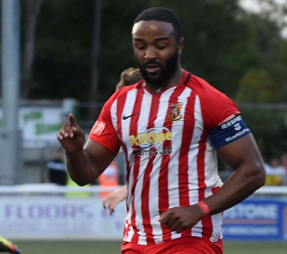 Folkestone defender Ian Gayle – has been struggling with a back problem. Picture: Steve Terrell