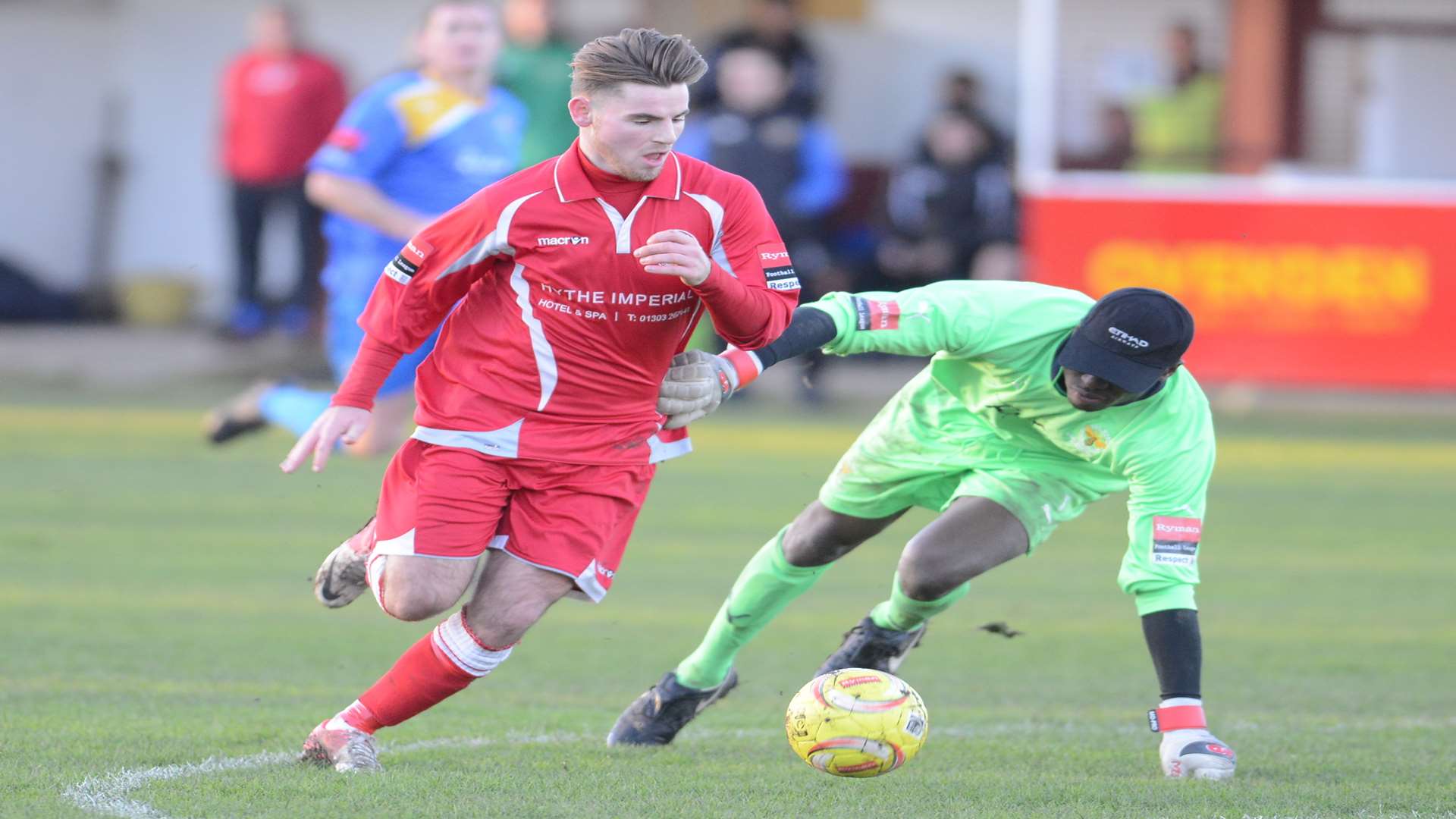 Ashley Miller is about to score for Hythe against East Grinstead Picture: Gary Browne