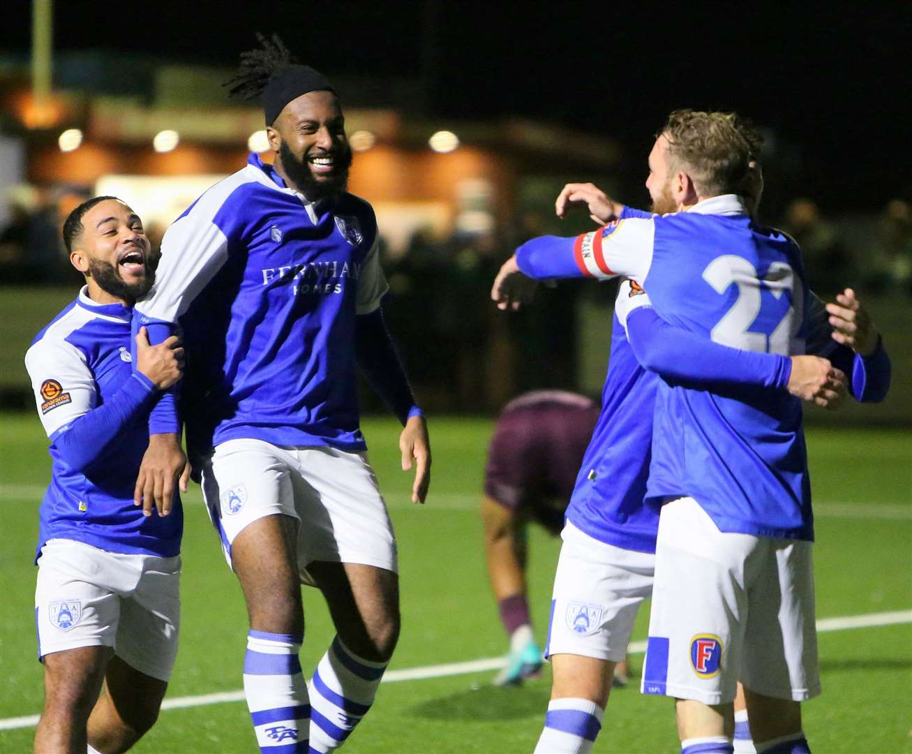 Jordan Greenidge, second left, celebrates a Tonbridge goal. Picture: David Couldridge