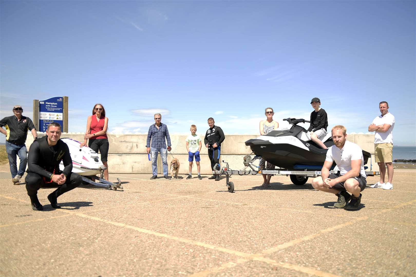 Angry jet-skiers next to the launching ramp closed by the council