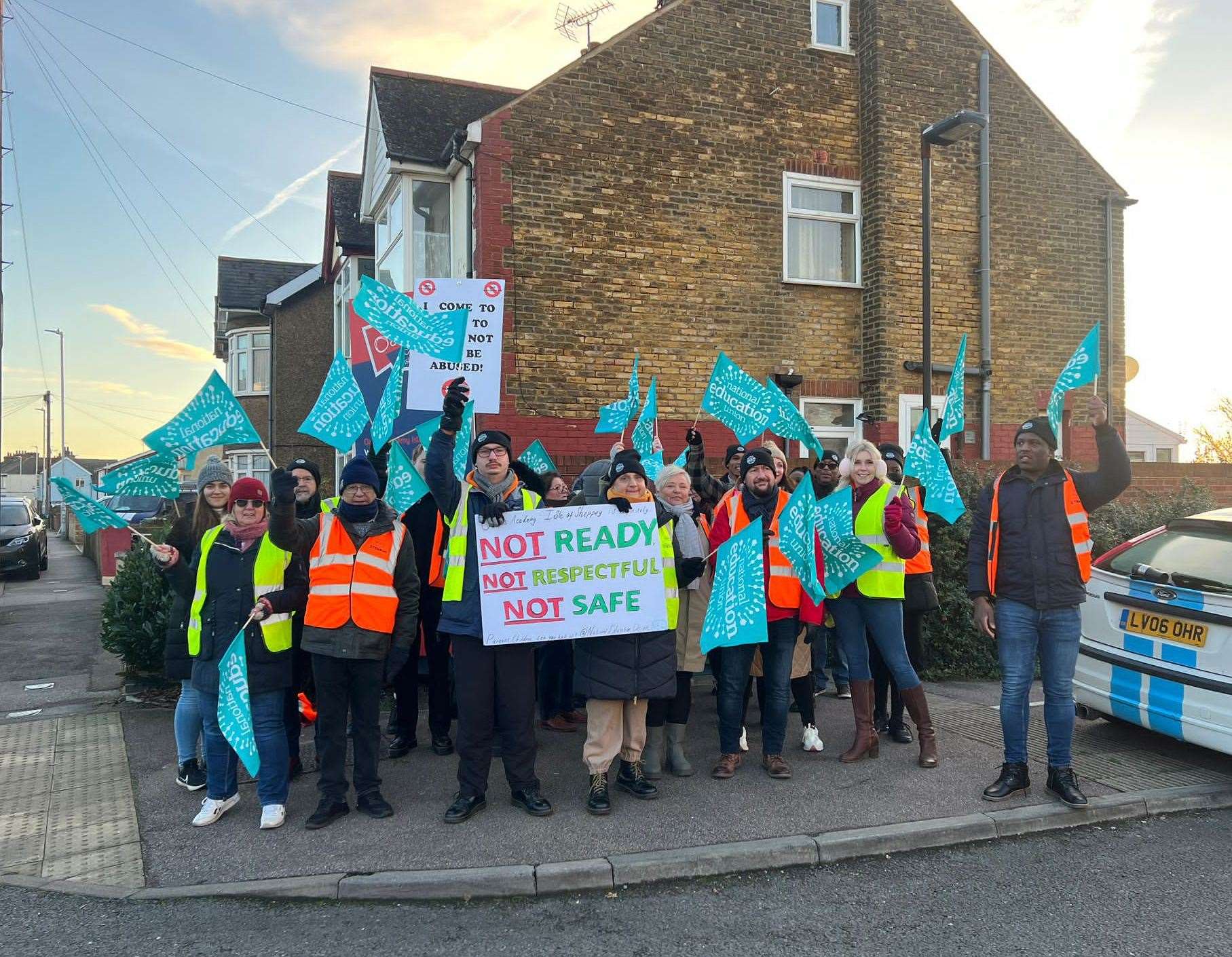 Teachers striking outside Oasis Academy on November 29 over pupil behaviour