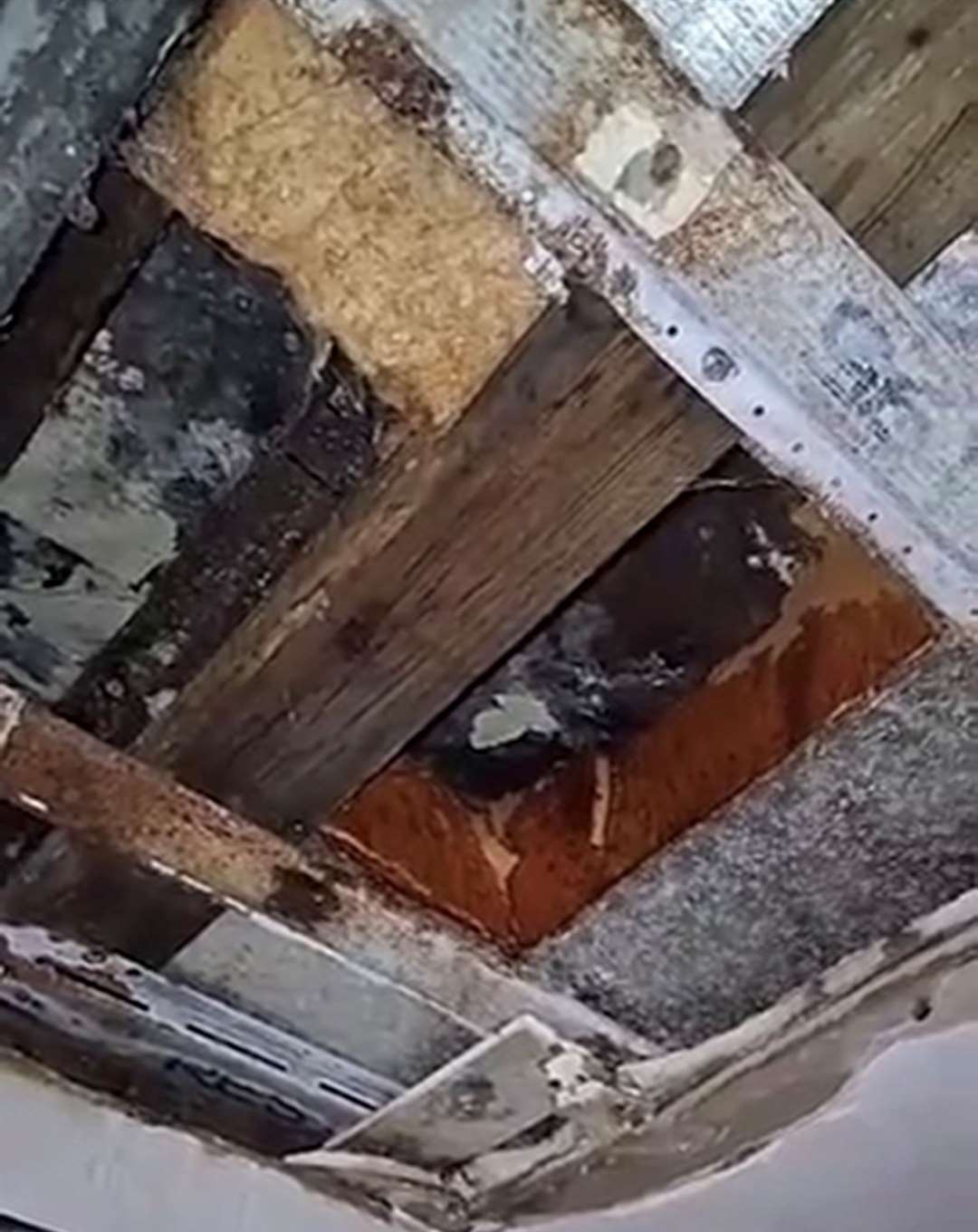 The collapsed ceiling at the property in Boundary Road, Ramsgate. Picture: Laura Jones